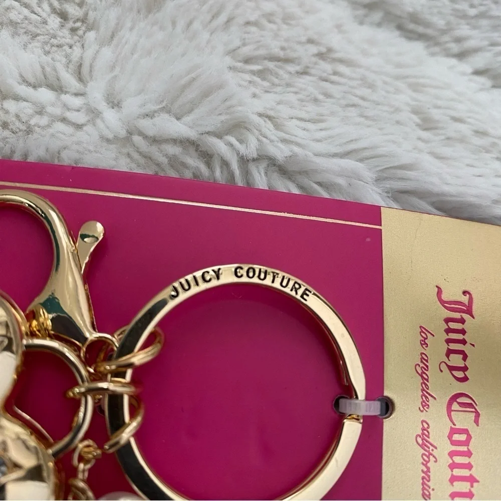 Juicy Couture Gold Heart Purse Keychain with Pearl Charms New